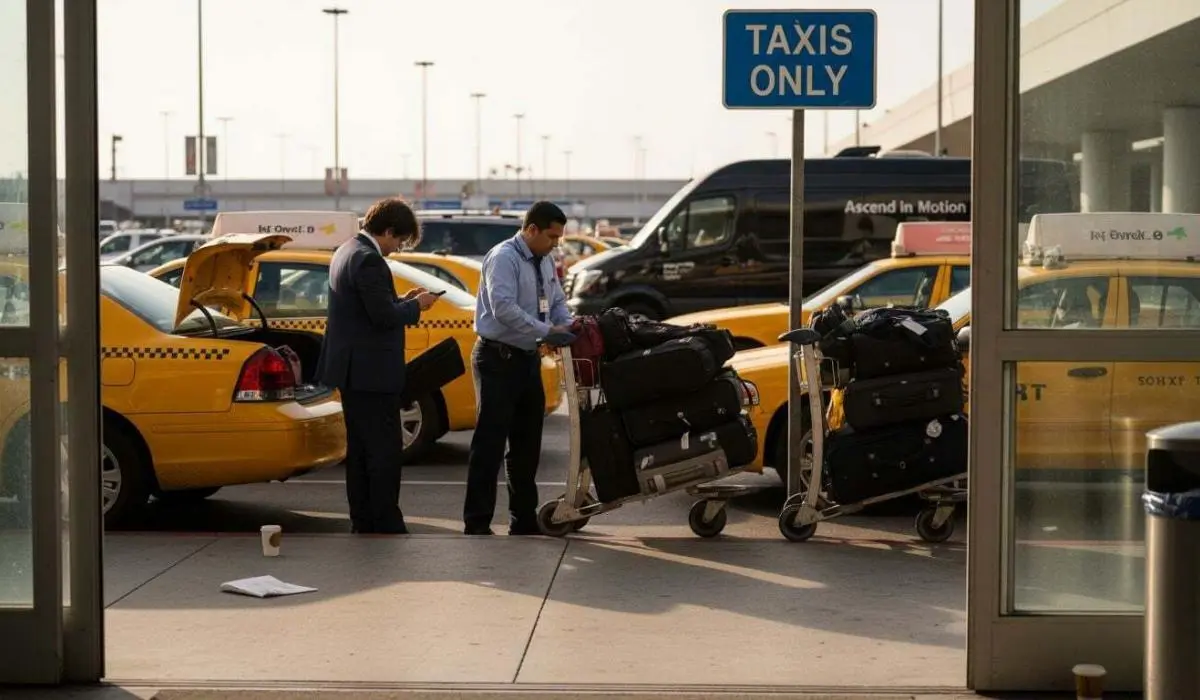 Taxis at LAX airport curbside scene