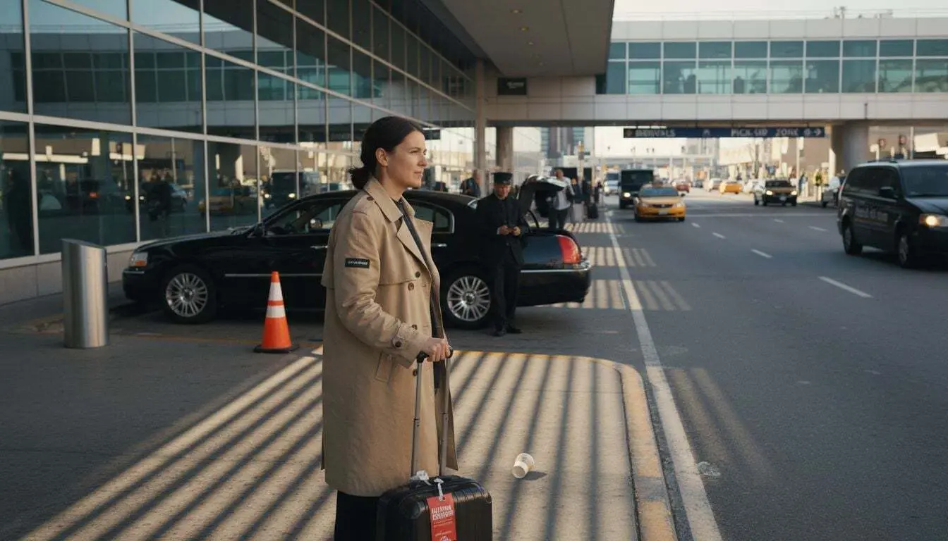 Traveler waiting curbside for airport transfer