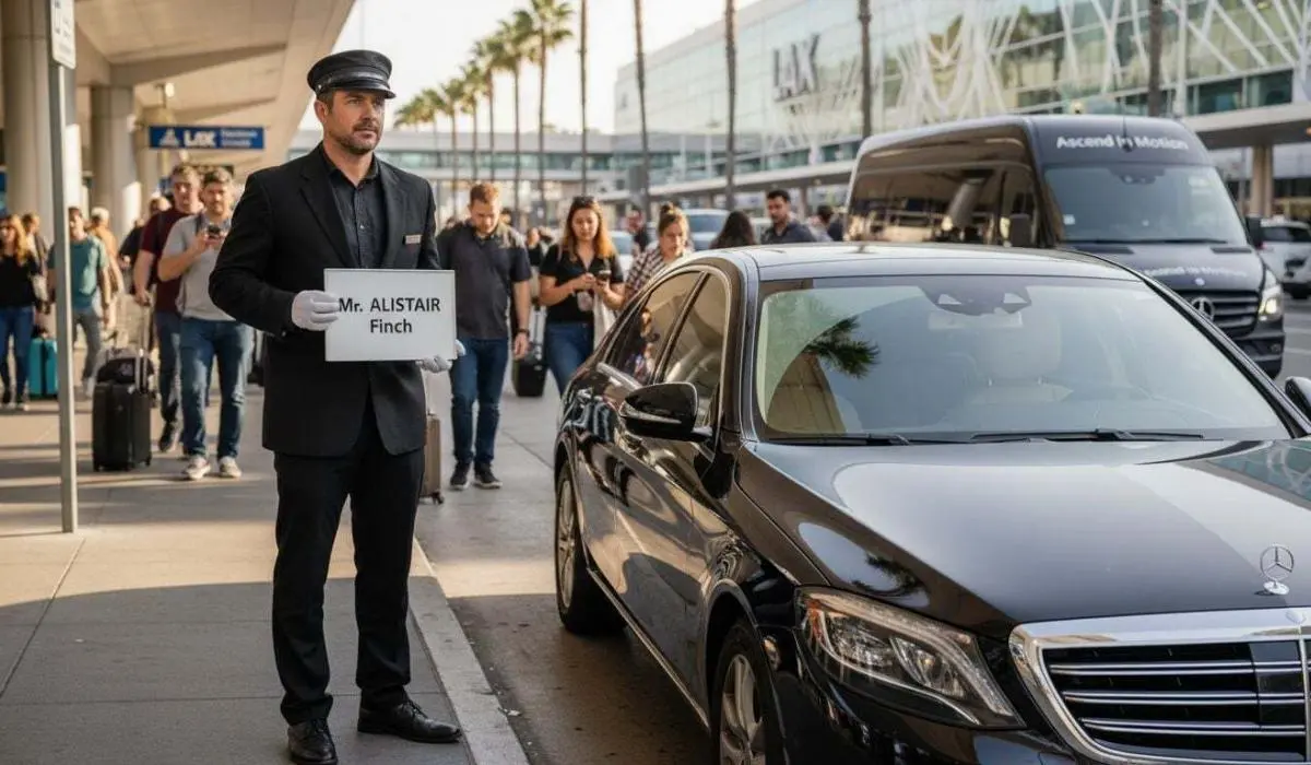 Chauffeur waiting with car at LAX curb