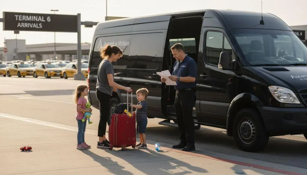Family meets car service at LAX airport curb