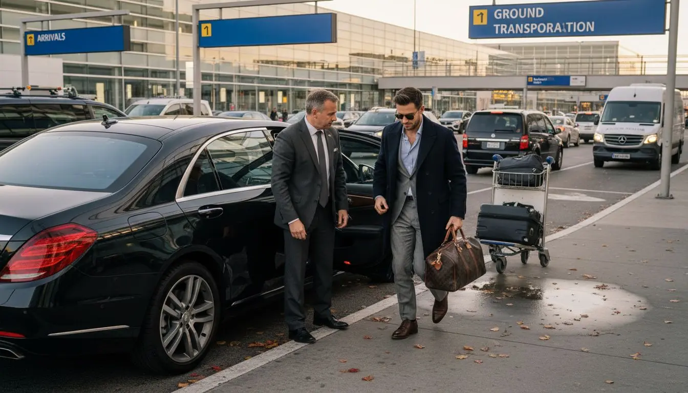 Chauffeur greeting traveler at airport terminal