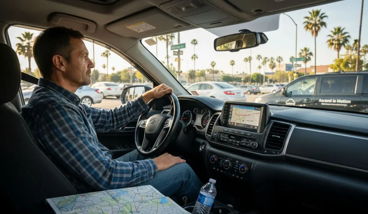Driver navigating road from LAX to Hollywood