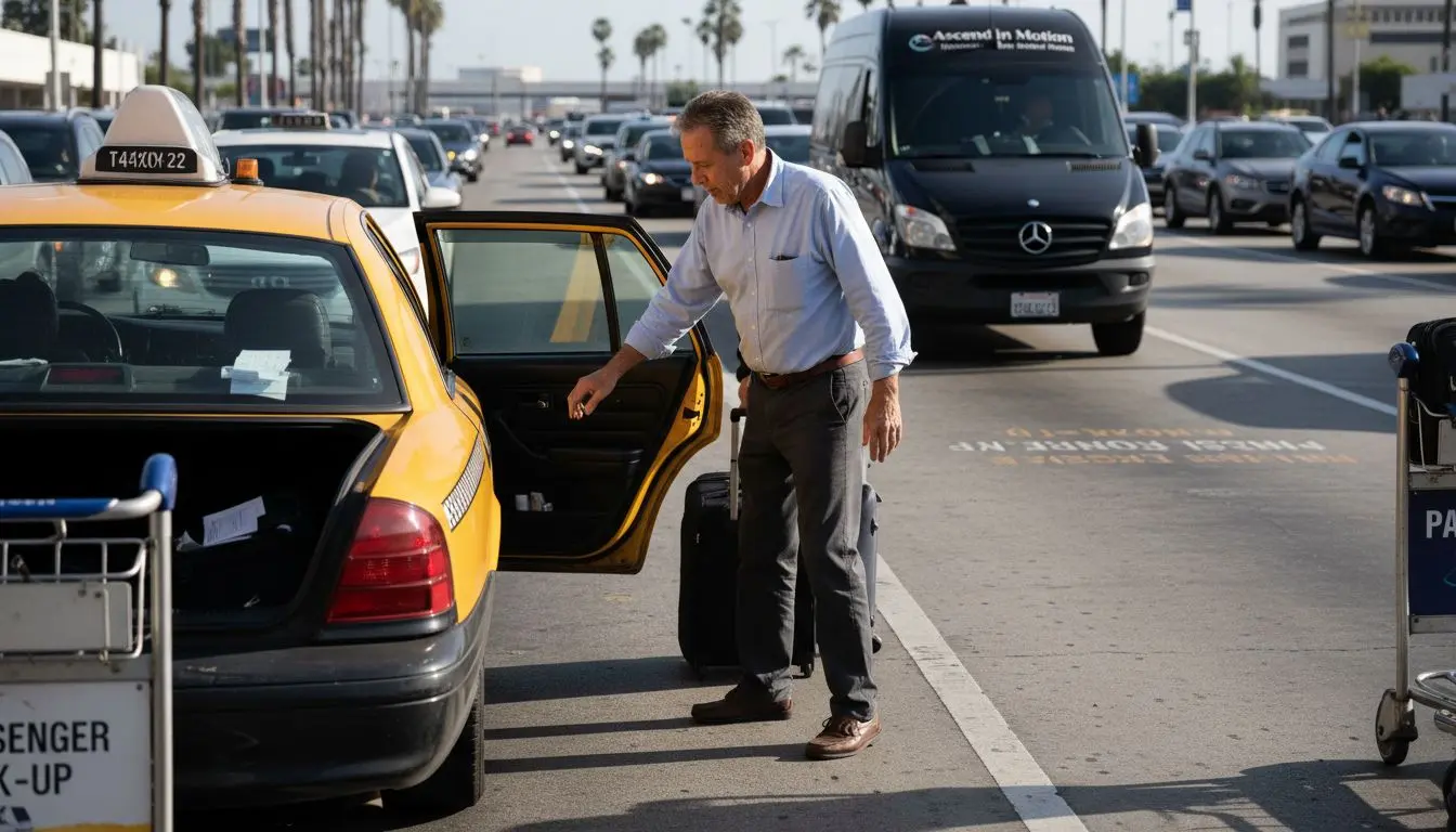Taxi driver at LAX airport curbside