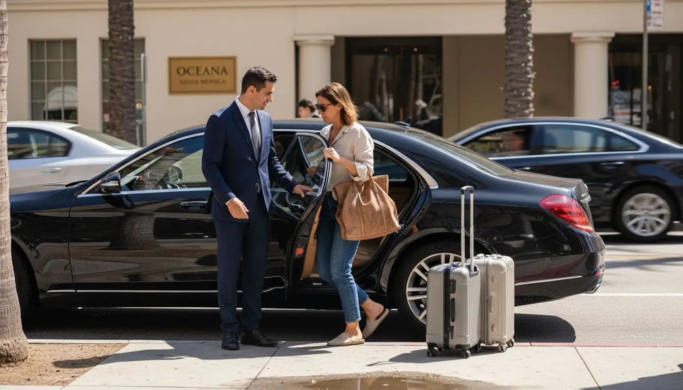 Chauffeur opening car door in Santa Monica