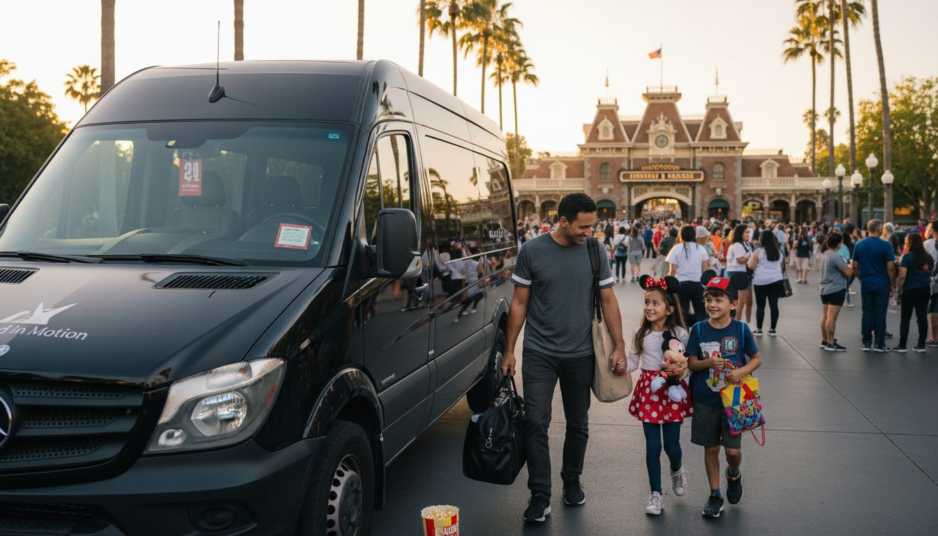Family arrives in luxury van at Disneyland gates