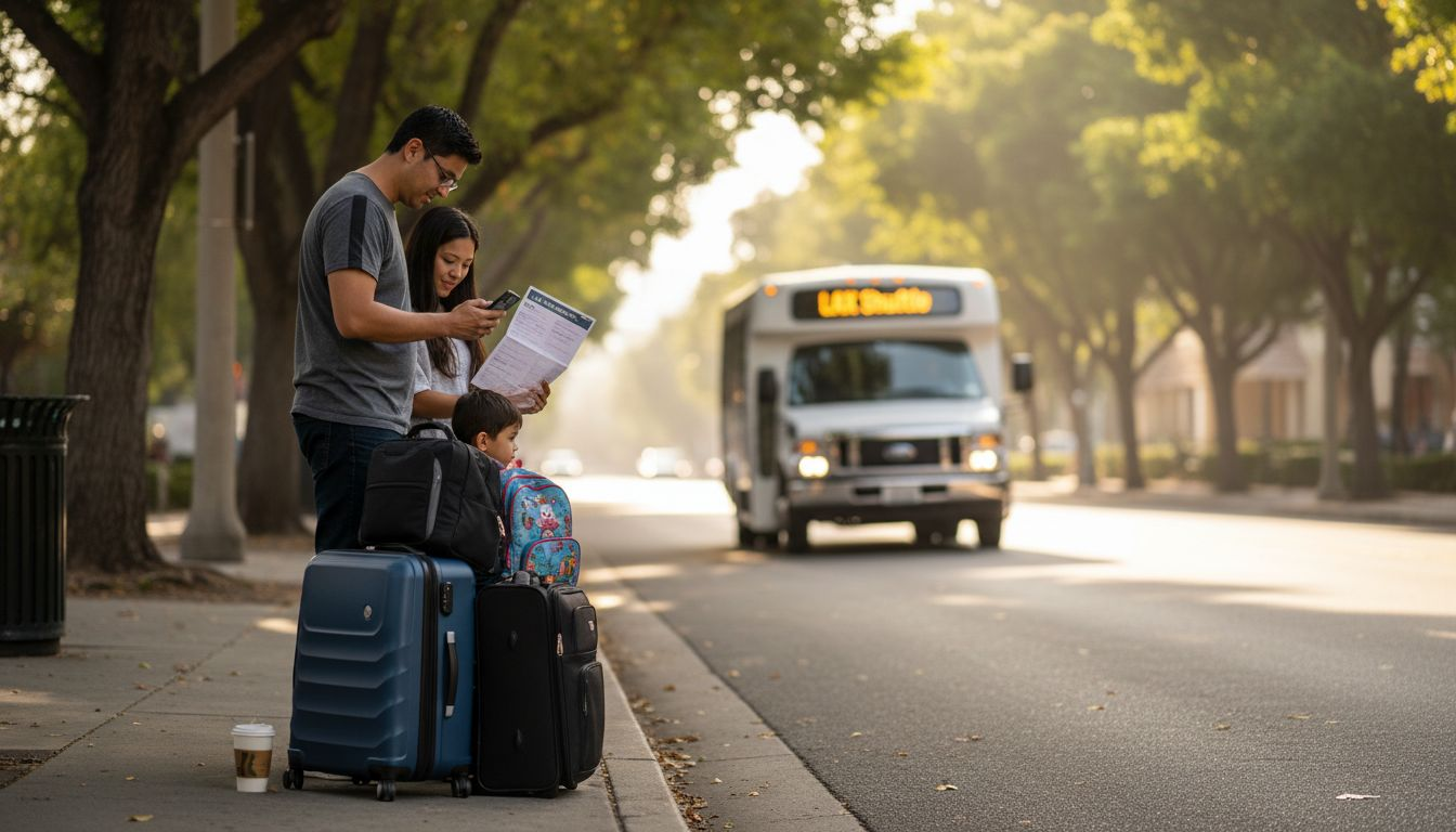 Family waiting for shuttle to LAX curbside