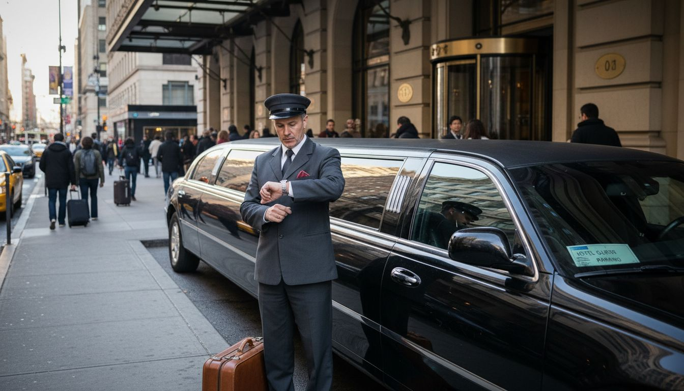 Chauffeur beside luxury LA limousine
