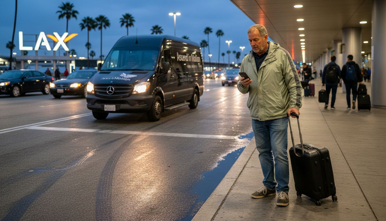 Traveler waiting for LAX hotel shuttle curbside