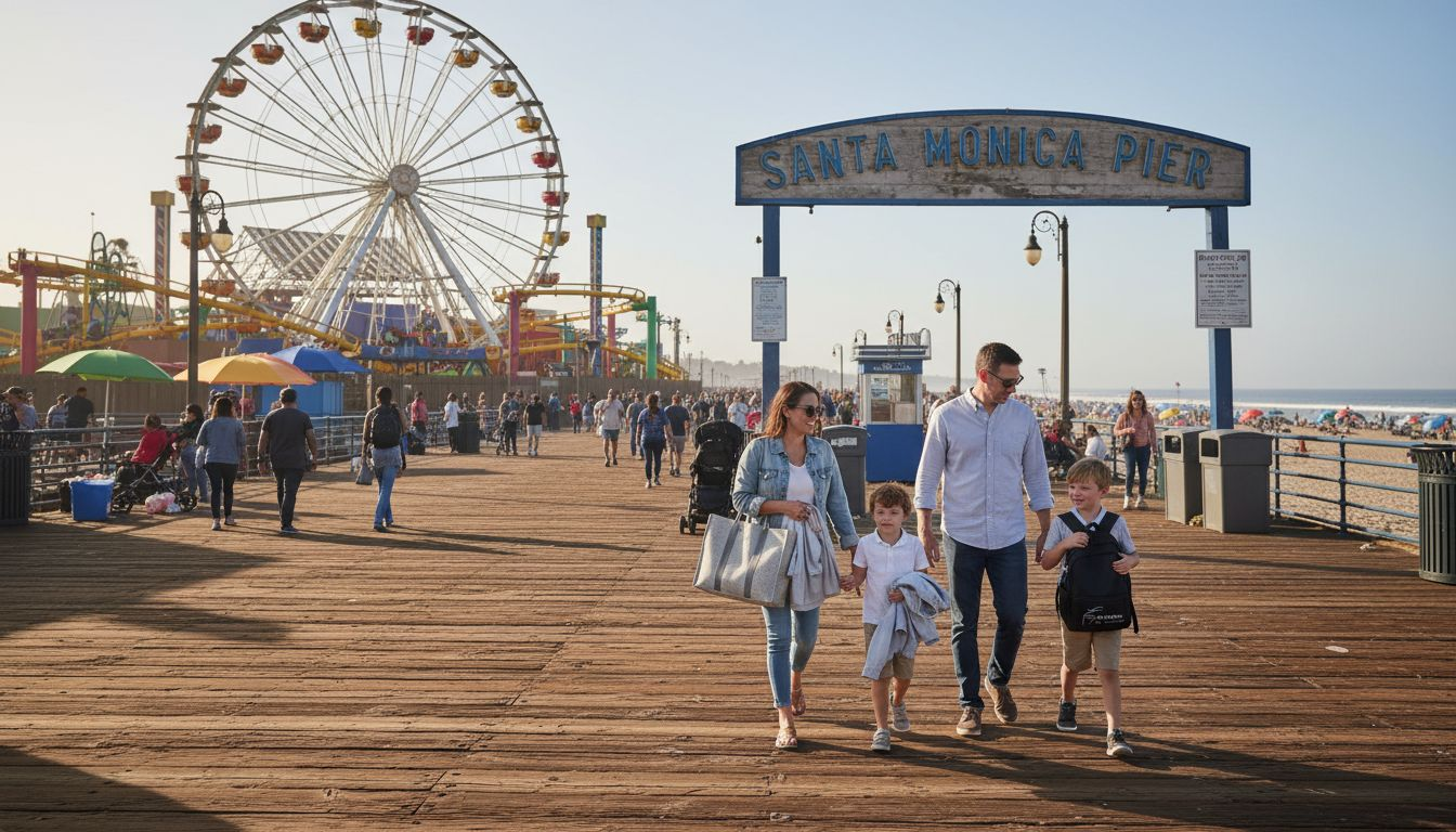 Family walking on Santa Monica Pier daytime
