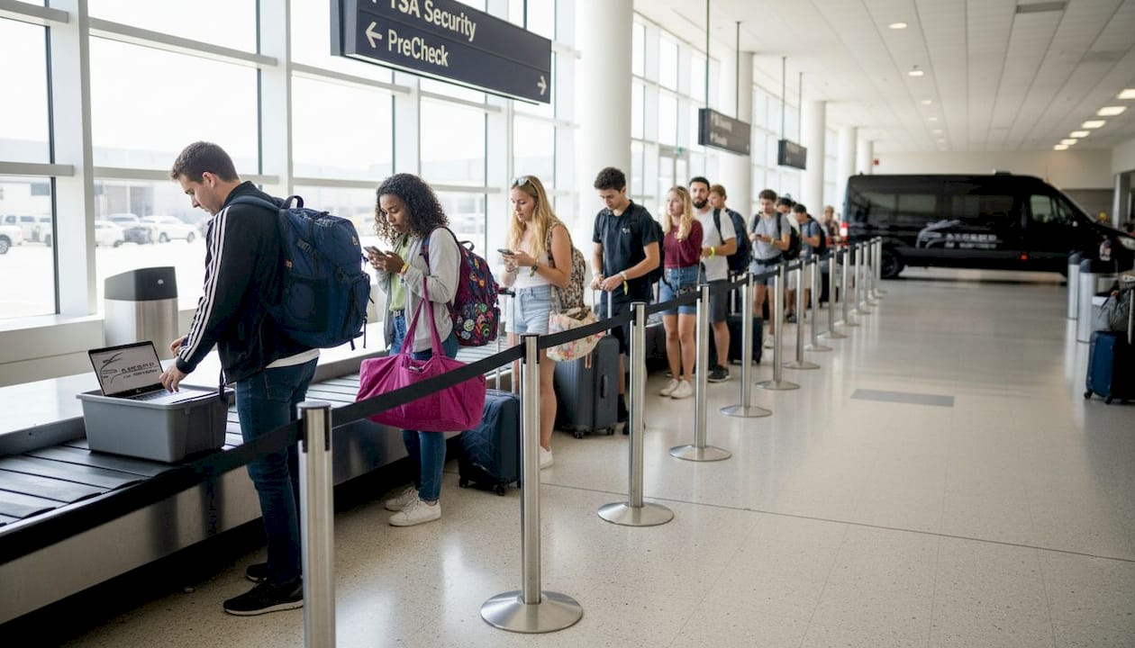 Travelers wait in busy LAX TSA security line