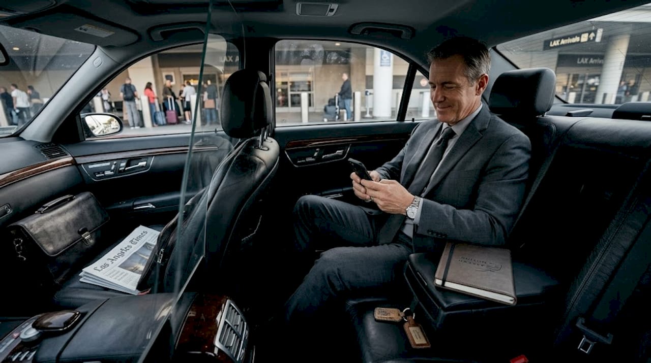 Traveler in executive car at LAX curb
