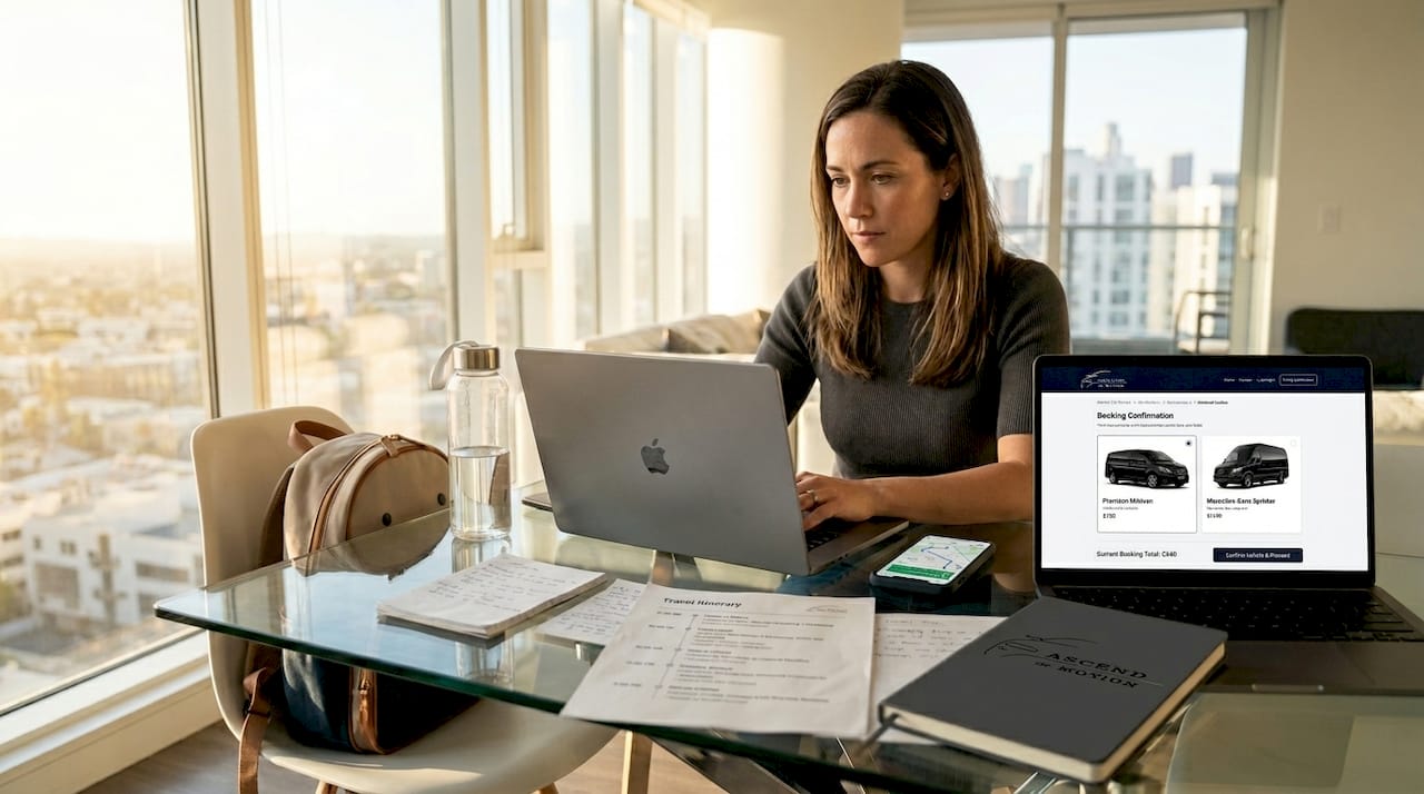 Woman booking luxury car service online