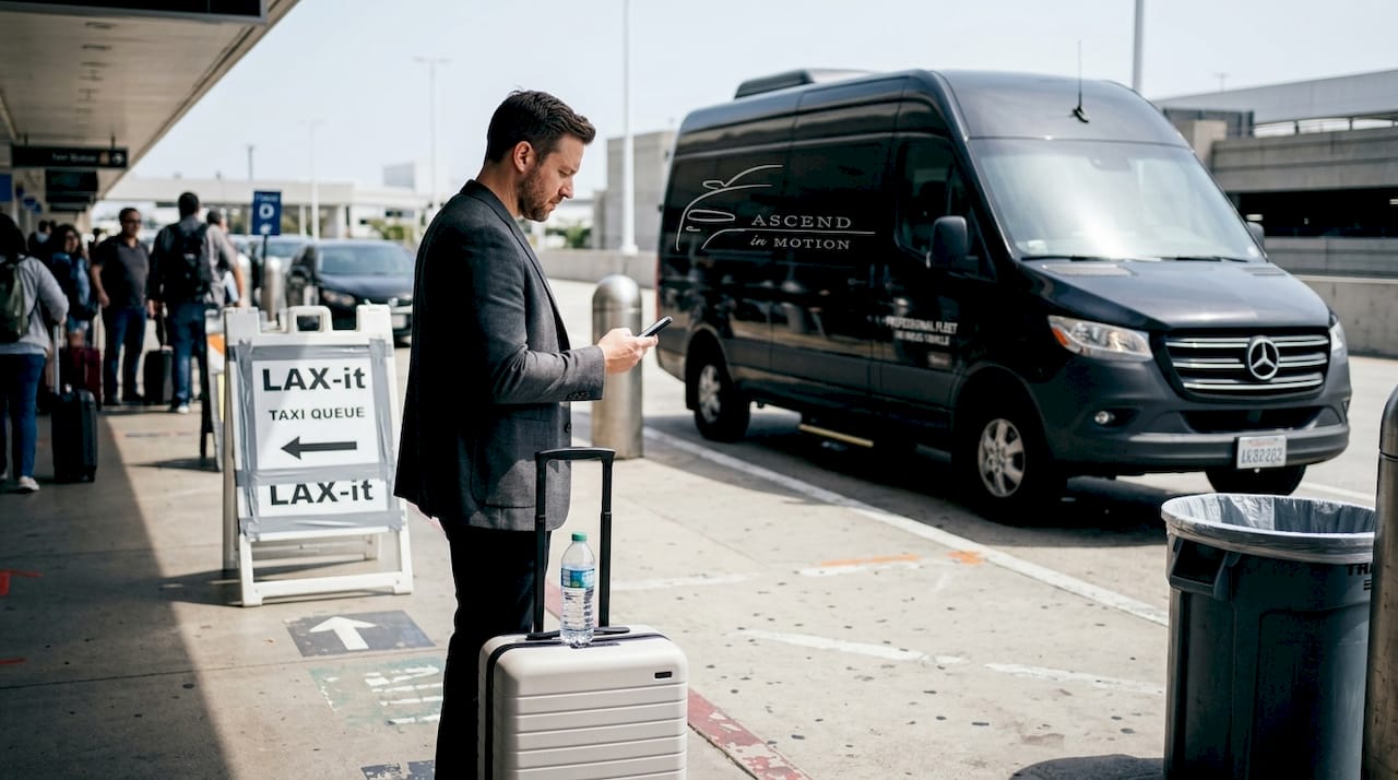 Traveler waiting at LAX-it taxi pickup