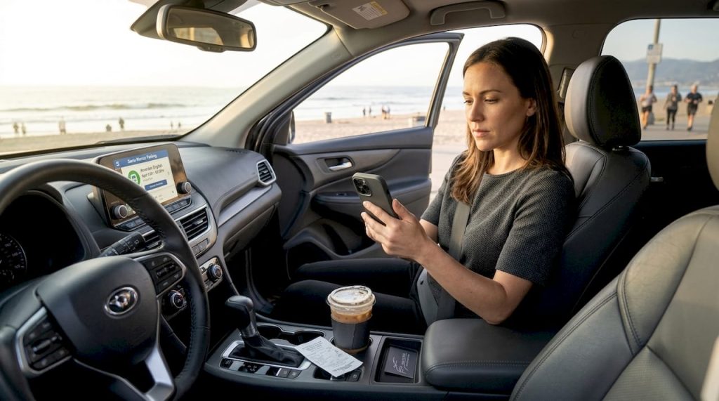 Driver using phone app for street parking