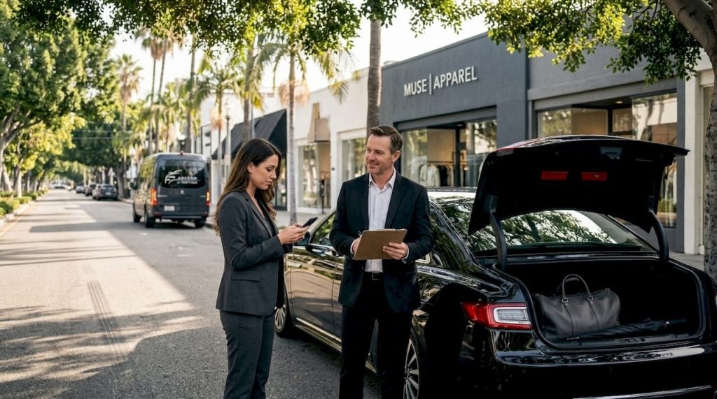Chauffeur and client at LA curbside
