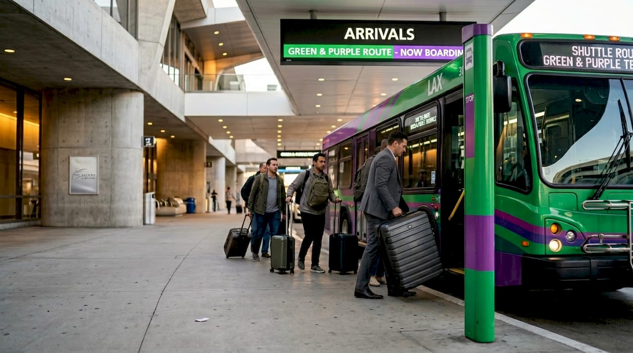 Shuttle bus by color-coded stop at LAX