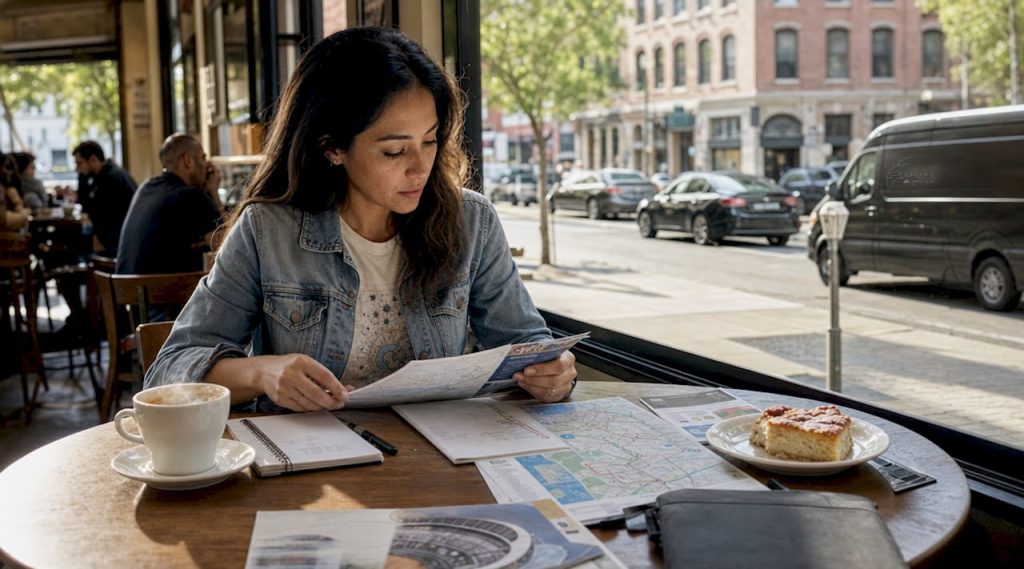 Woman planning LA World Cup transit routes