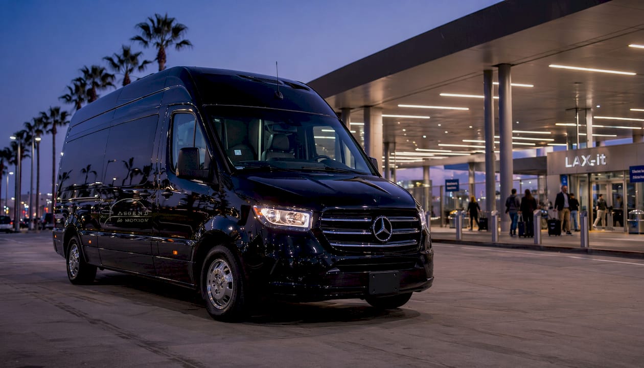 Black Ascend in Motion Sprinter minivan at LAX