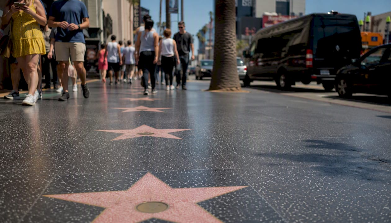 Hollywood Walk of Fame stars on pavement