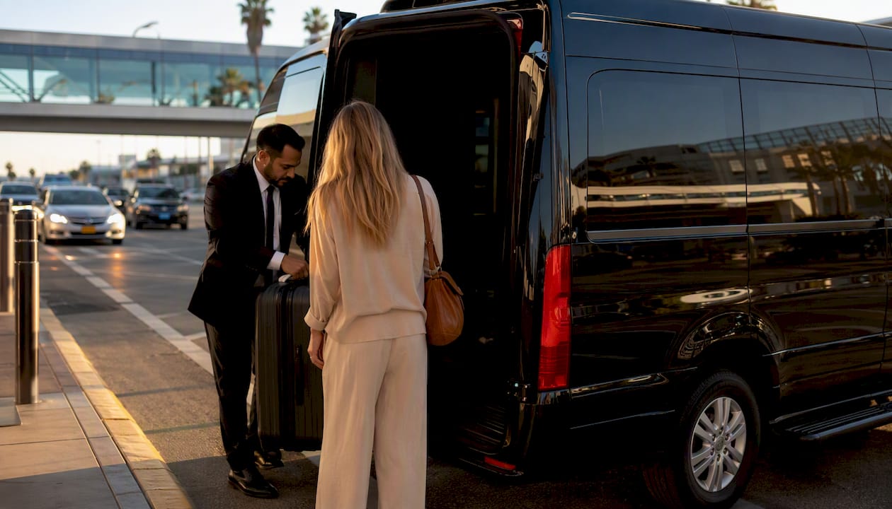 Chauffeur loading luggage into luxury van