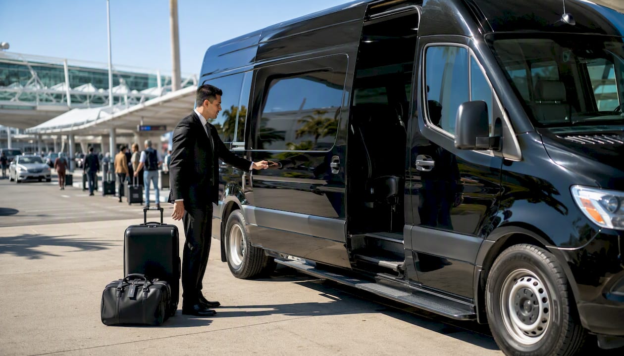 Ascend in Motion chauffeur opening passenger door at LAX