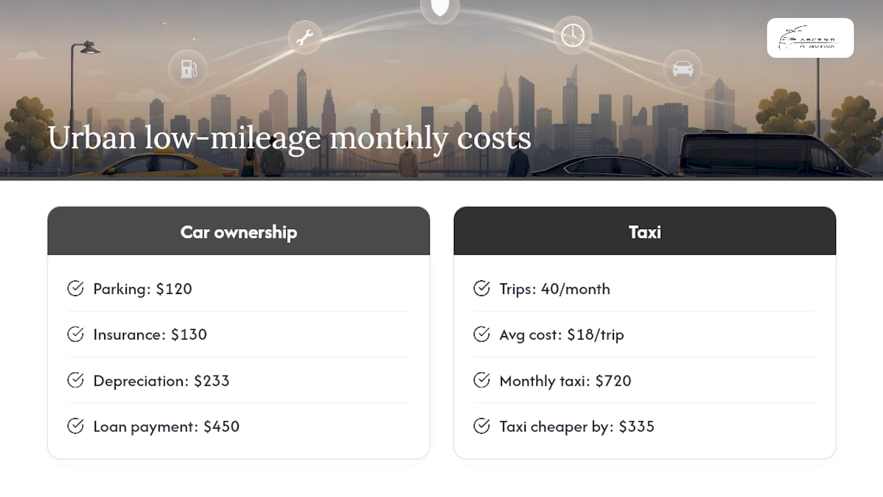 Diagram comparing taxi and car ownership monthly costs