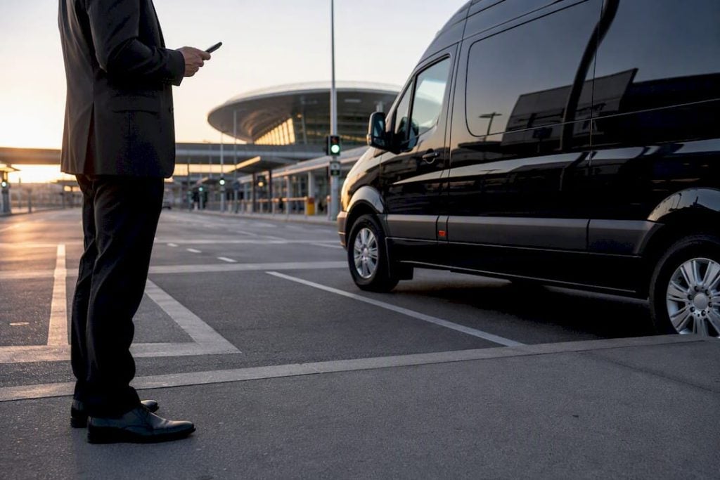 Waiting lot with Ascend in Motion minivan near LAX terminal