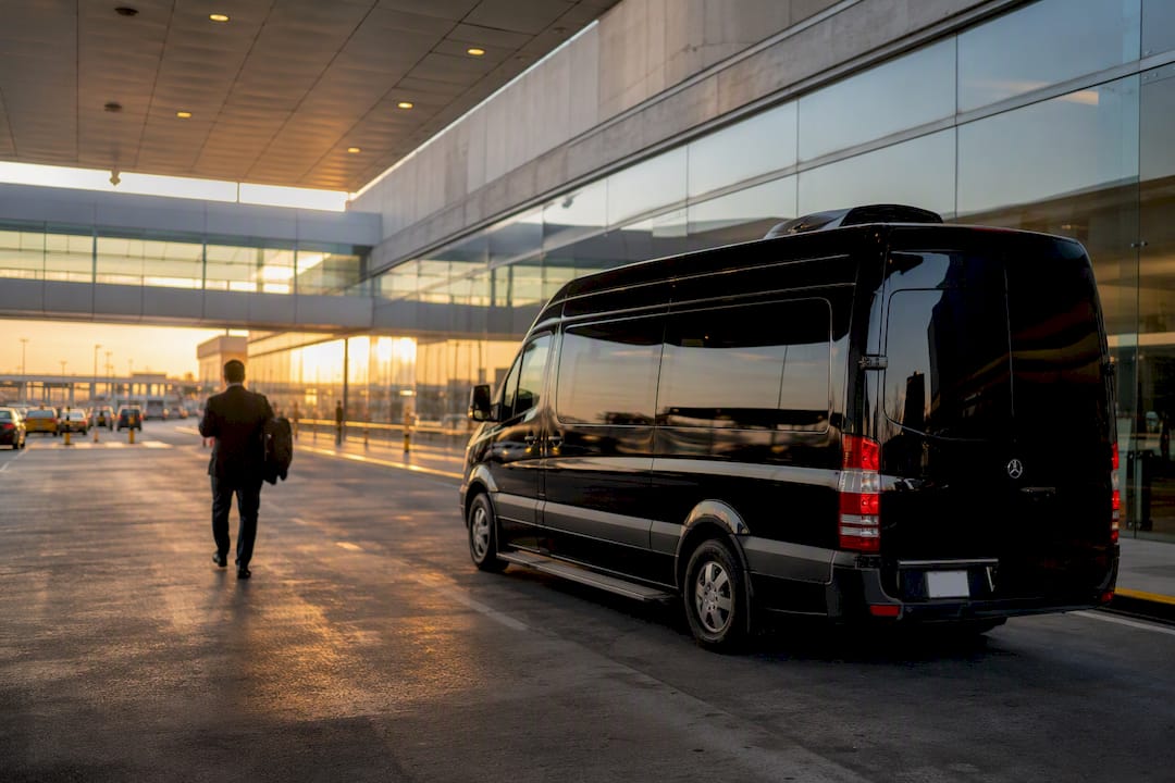 Minivan parked close to terminal wall at LAX curbside