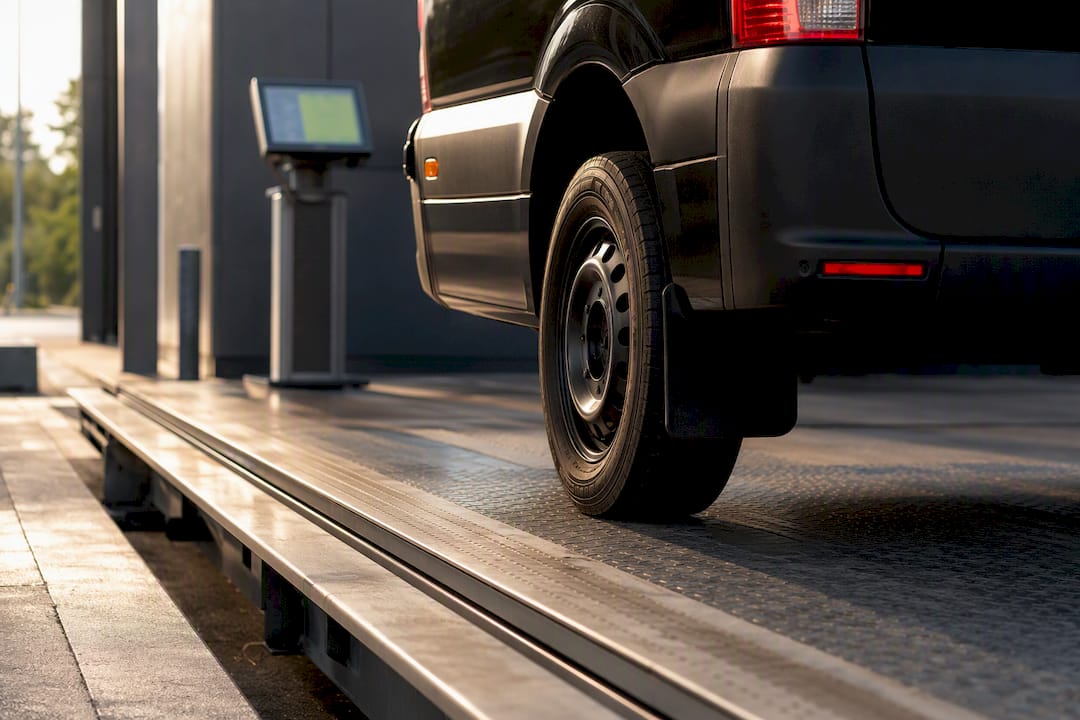 Sprinter tire positioned on commercial weighbridge