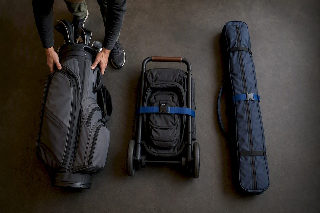Golf bag stroller and ski case arranged