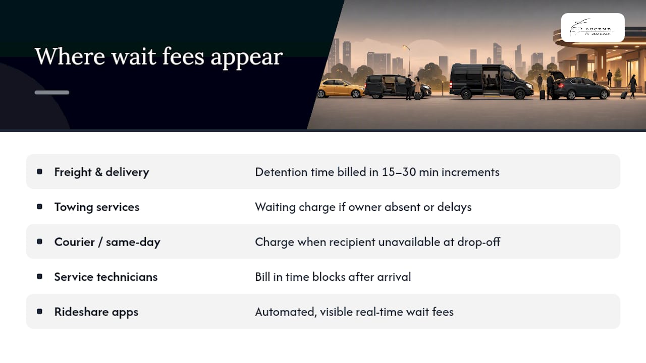 Where Wait Time Fees Show Up Beyond Rideshare — overview diagram
