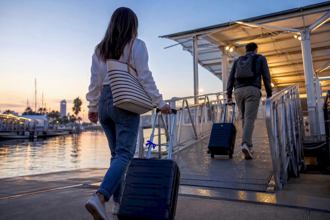 Travelers approaching a Catalina ferry terminal