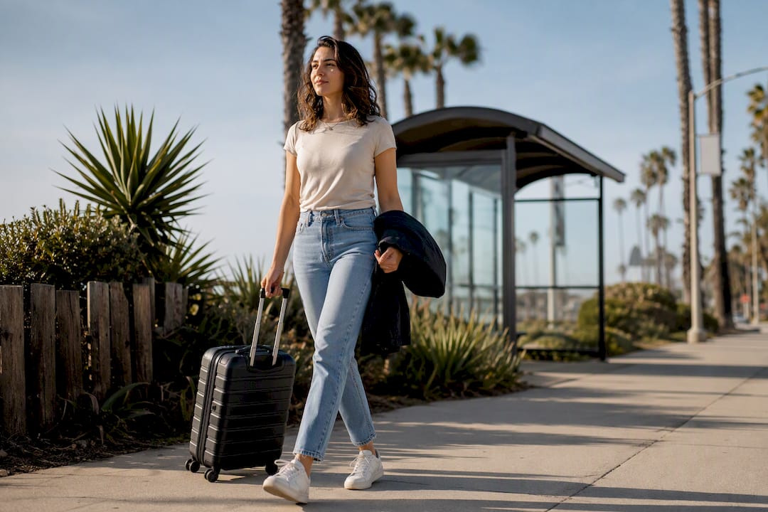 Traveler walking with compact carry-on
